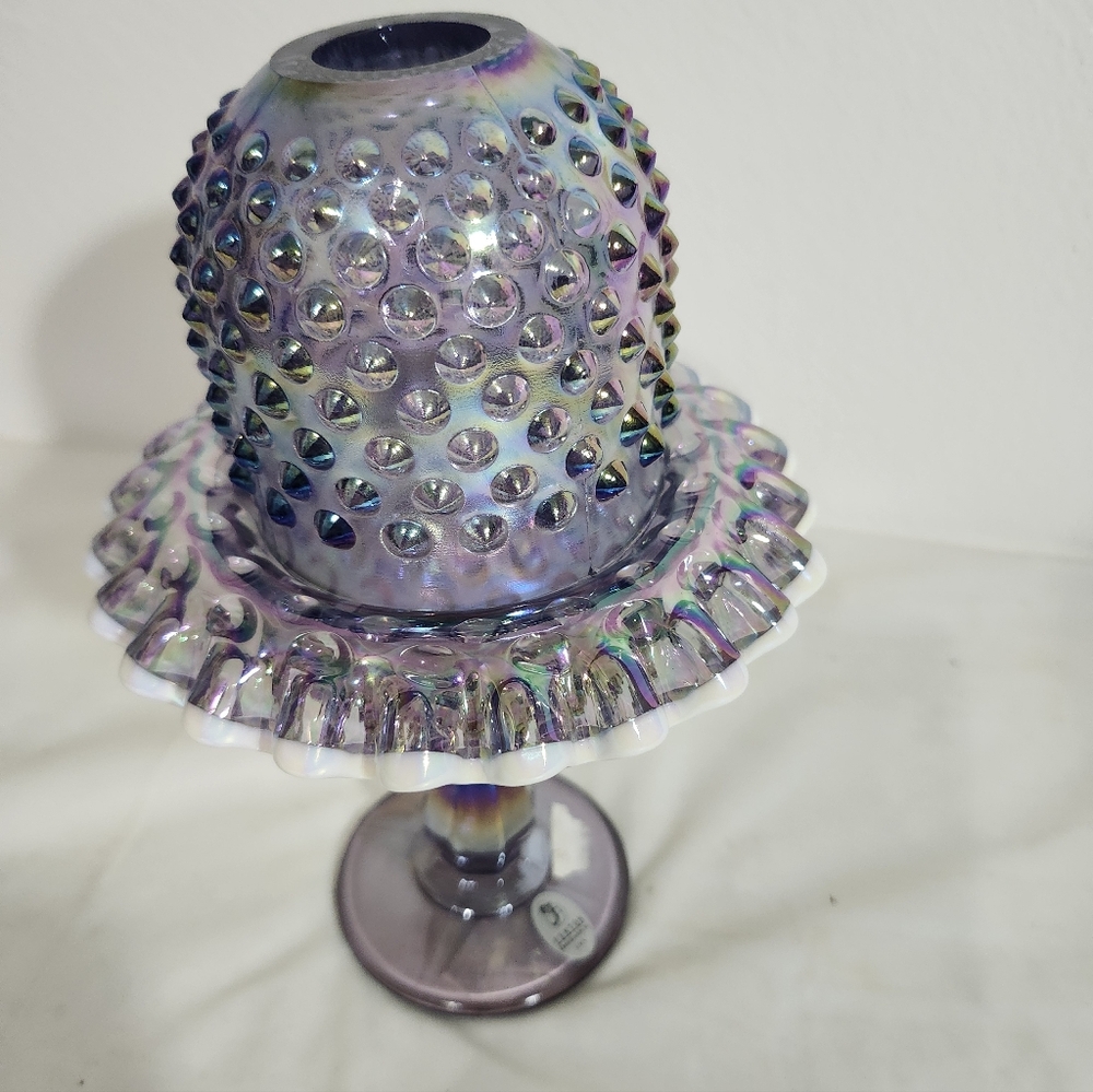 Fenton Fairy Lamp Iridescent Hobnail Glass Candle Holder - Picture 5 of 7